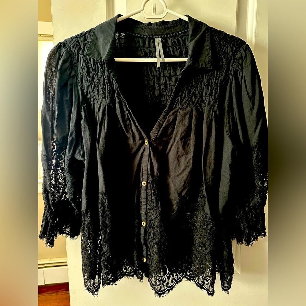 Anthropology sheer lace blouse size large